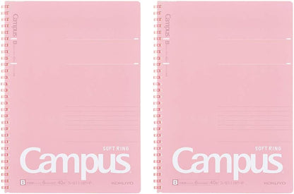 Campus Soft Ring Notebook, Semi-B5, B 6Mm Dot Ruled, 34 Lines, 40 Sheets, Pink, Set of 2, Japan Import (SU-S111BT-P)