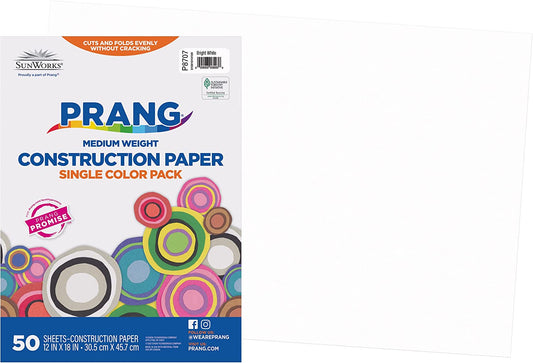 (Formerly ) Construction Paper, Bright White, 12" X 18", 50 Sheets