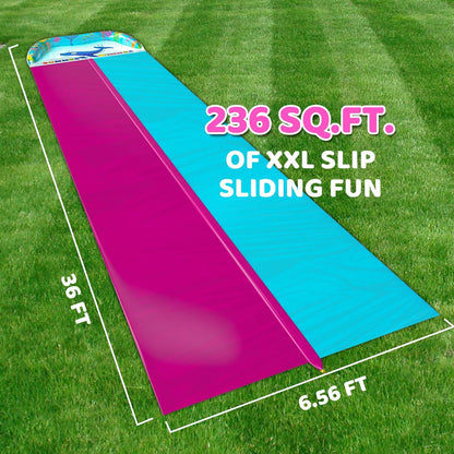 36FT X 6.56FT Extra Long Double Lawn Water Slide for Kids Adults, XXXL Heavy Duty Outdoor Water Slip with Sprinkler N 2 Bodyboards, Backyard Summer Water Slip Toy with Crash Pad