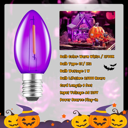 Accessory Cord with One LED Light Bulb - 6Ft Cord with On/Off Switch for Halloween Pumpkin, DIY Craft Projects, Paper Lantern Halloween Decoration, Village House, Holiday Ceramic Trees, 2 Pack, Purple