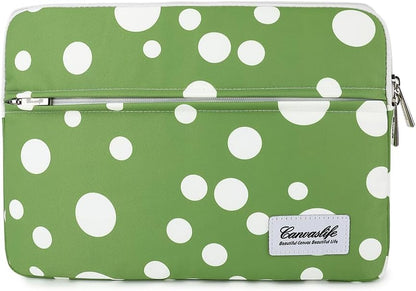 Waterproof Pattern 13-Inch Laptop Sleeve with Pocket 13-Inch 13.3-Inch Laptop 13-Sleeve (Green Dot)