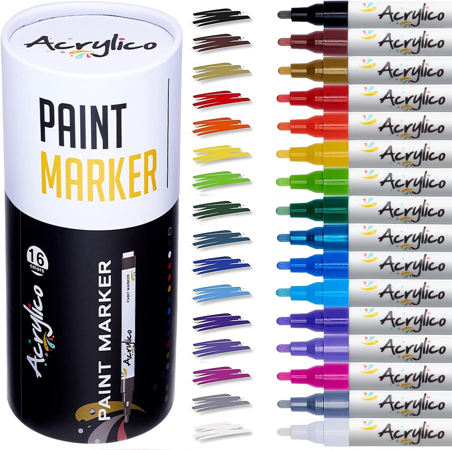 Acrylic Paint Pen Set of 32 - Extra Fine & Medium Tip Point with 8 Metallic Markers - Rock, Glass, Wood & Fabric Painting Art Supplies, Adults & Kids Arts Craft Kit for Scrapbooking & Drawing