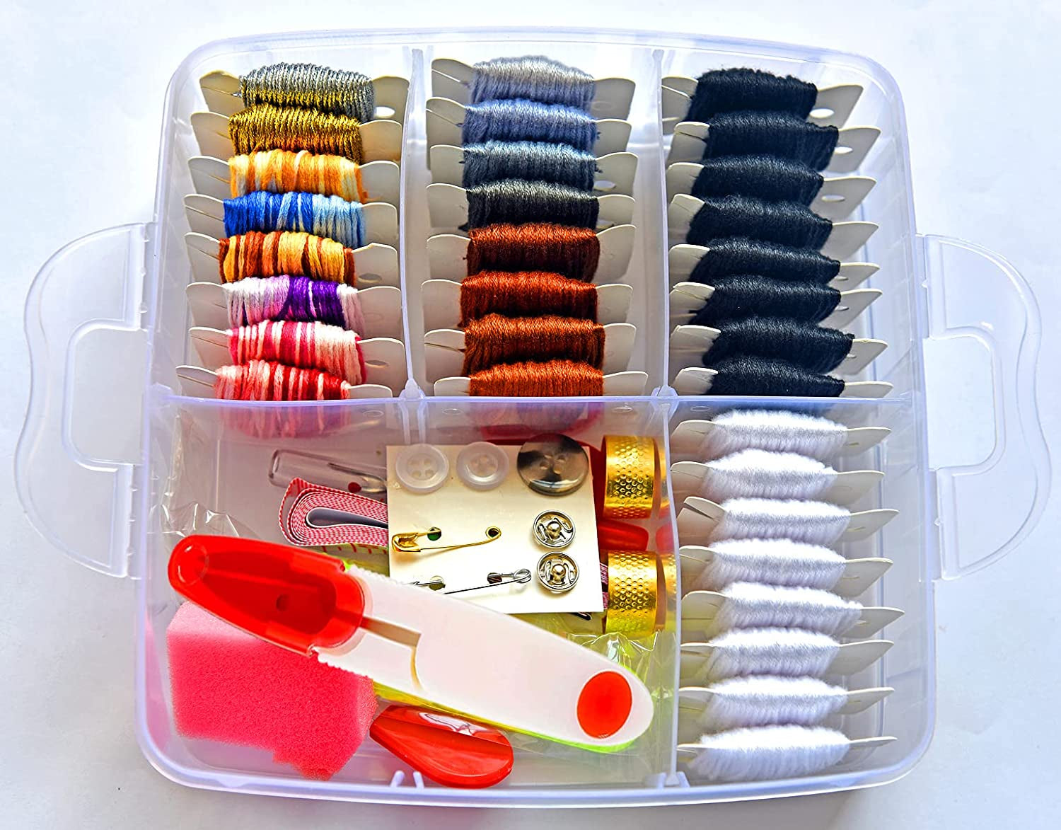 188 Embroidery Floss Set Including Cross Stitch Threads Friendship Bracelet String with 2-Tier Transparent Box, Floss Bobbins and Cross Stitch Kits