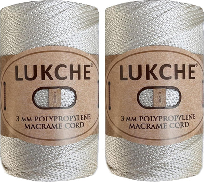 3Mm Premium Polyester Macrame Cord (147 Yards), (8.82 Oz) 100% Polypropylene Macrame Rope, Colorful Yarn Crochet Macrame Bag Craft for Wall Hangers, Bottom Plates, Carpets (Silver 1)