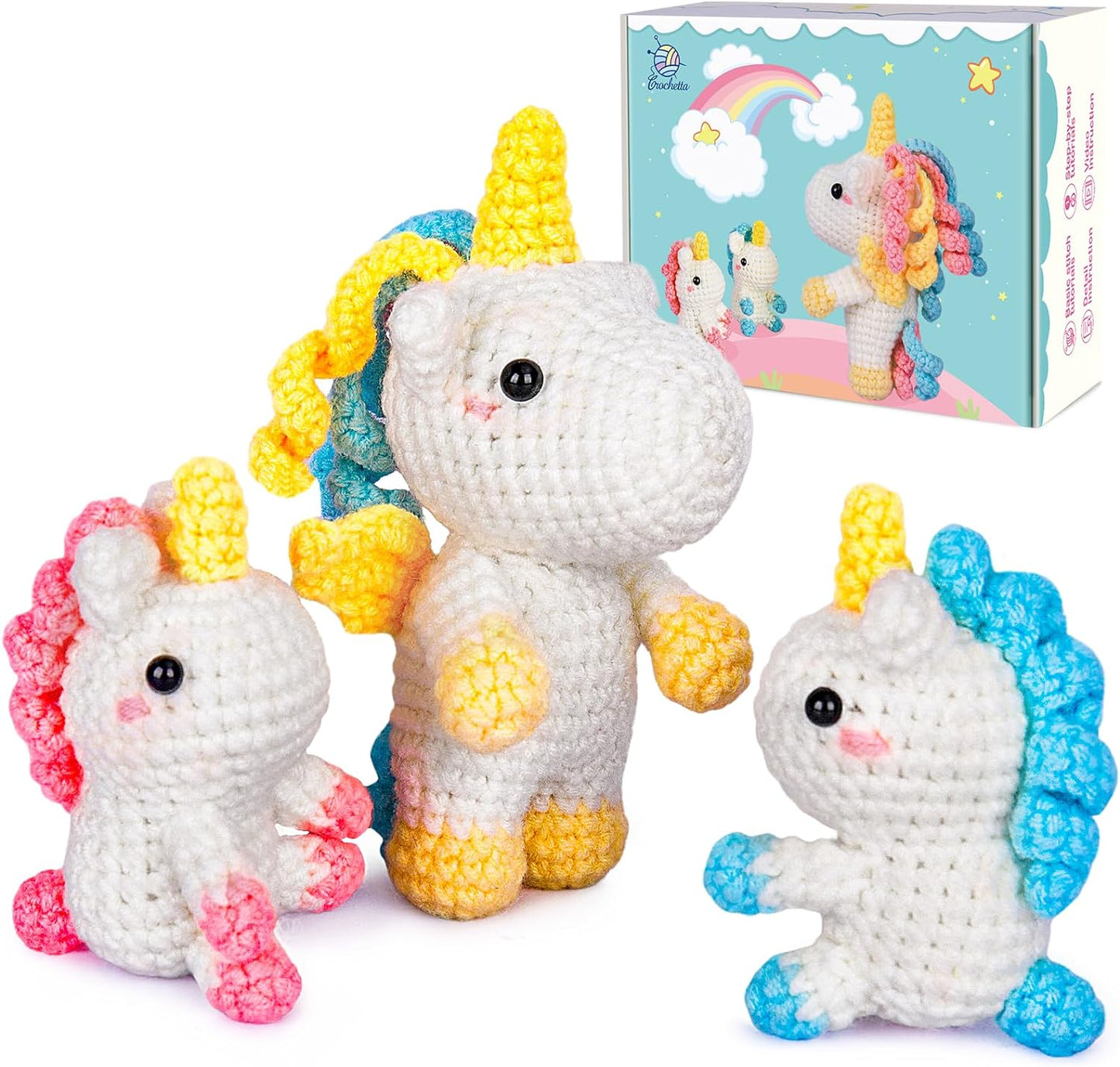 Crochet Kit for Beginners, Amigurumi Crocheting Animals Kits W Step-By-Step Video Tutorials, Knitting Starter Pack for Adults and Kids, Jumbo 2 Octopus Familly (40%+ Yarn Content)