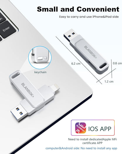 Mfi Certified 128GB Photo Stick for Iphone Flash Drive,Usb Memory Stick Thumb Drives High Speed USB Stick External Storage Compatible for Iphone/Ipad/Android/Pc