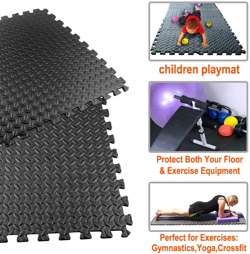Exercise Mats Puzzle Foam Mats Gym Flooring Mat Cover 20 SQ.FT Interlocking Foam Mats with EVA Foam Floor Tiles for Home Gym Equipment Workouts Black