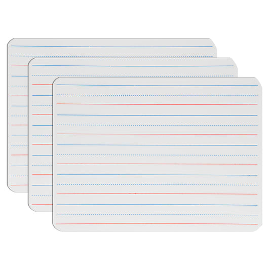 Two-Sided Magnetic Dry Erase Board, Red & Blue Ruled/Blank, 9" x 12", Pack of 3
