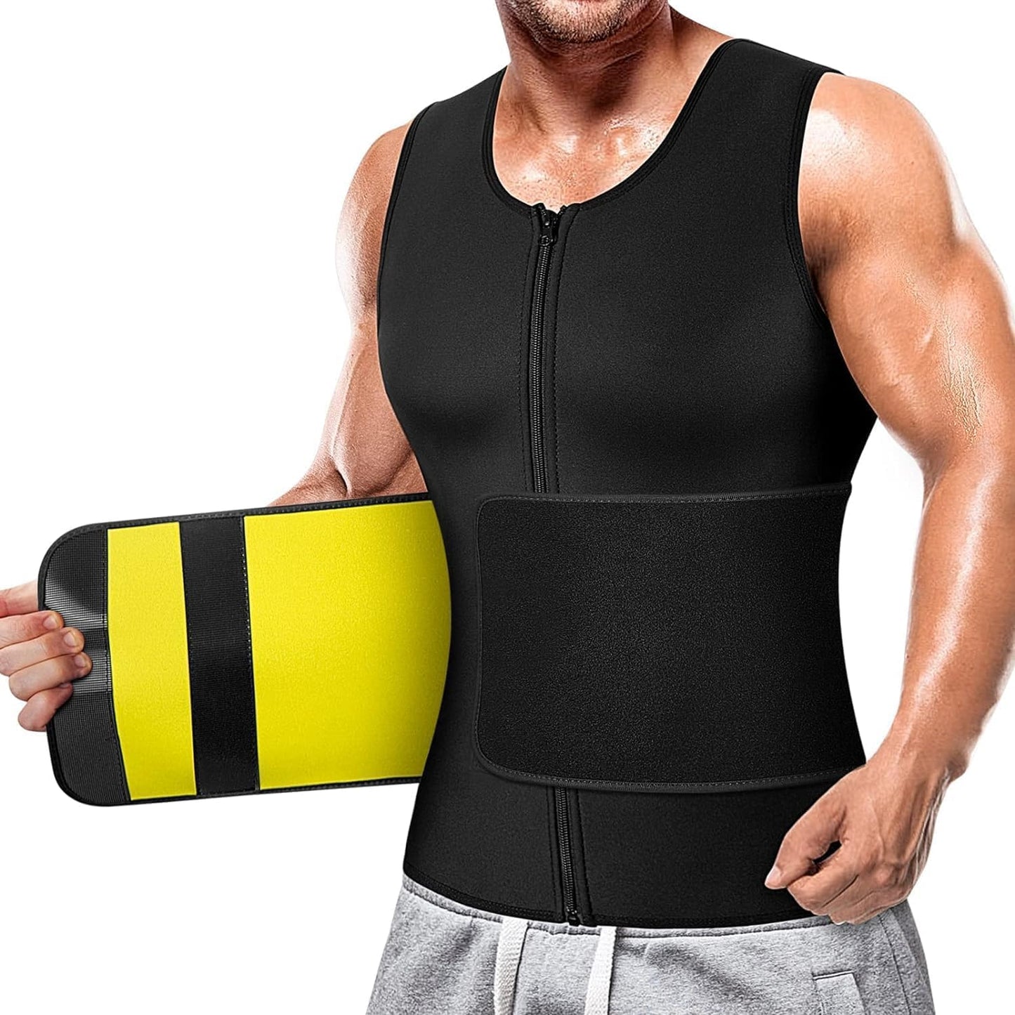 Mens Sweat Sauna Vest for Waist Trainer Zipper Neoprene Tank Top, Adjustable Sauna Workout Zipper Suit