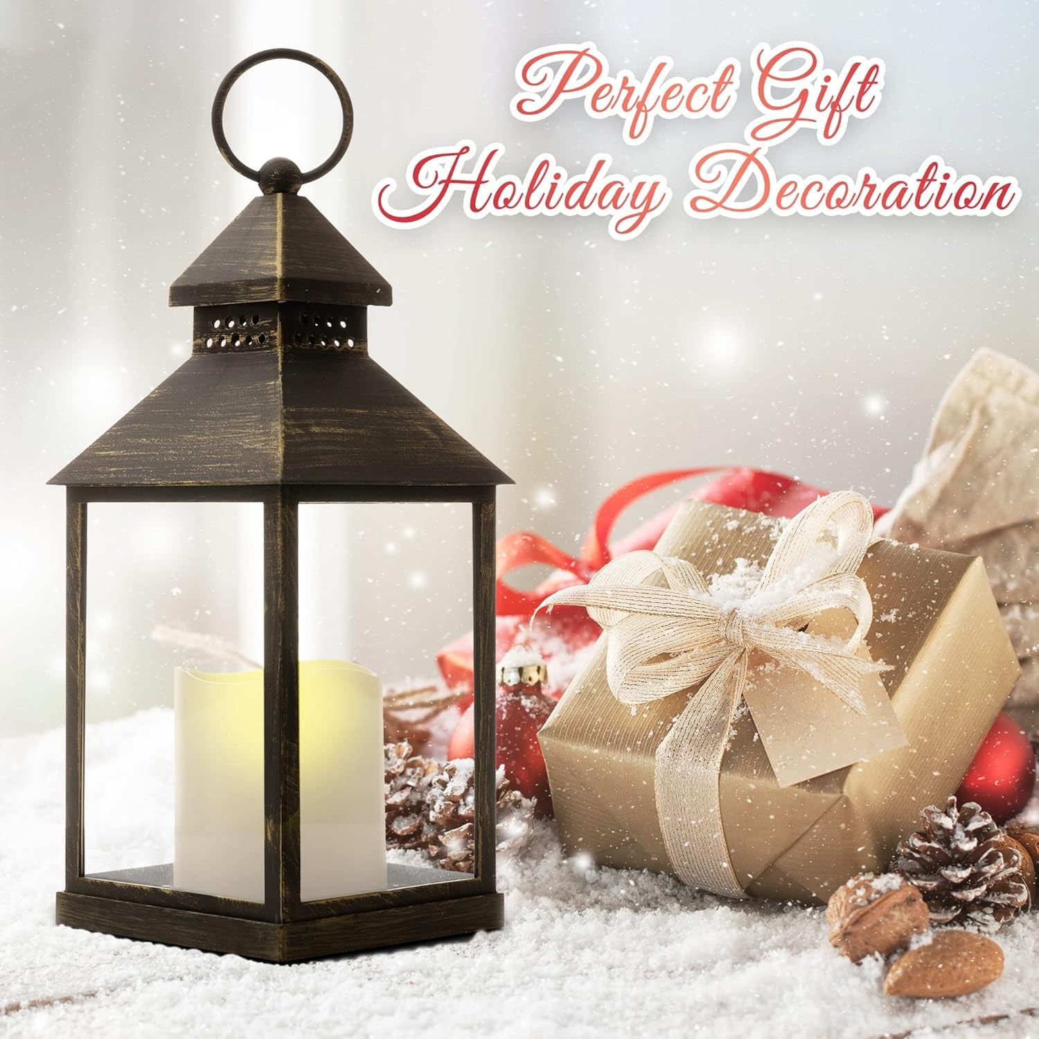 Christmas Decorative Candle Lantern Decorative Hanging Lantern for Indoor Home Tables and Fireplaces Outdoor Patios