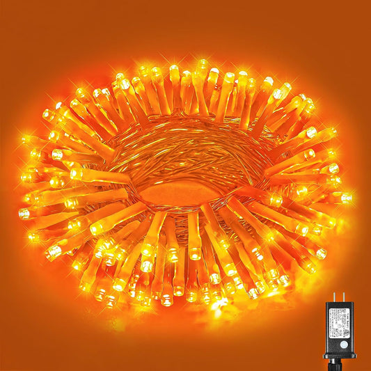 100 LED Halloween Lights Outdoor, 33Ft Orange String Lights Indoor 8 Modes Clear Wire, Plug in Waterproof Orange Christmas Lights for Christmas Halloween Tree Thanksgiving Decorations