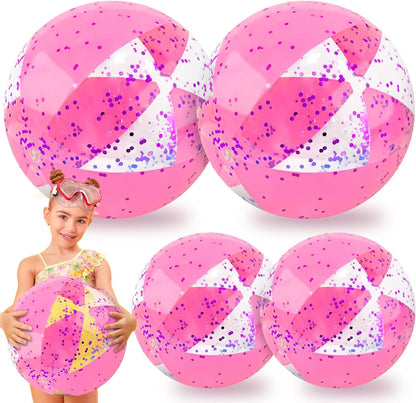 5 Pack Sequins Beach Balls Pool Toys Balls 16 Inch 24 Inch Confetti Glitters Inflatable Clear Beach Ball Swimming Pool Water Beach Toys Summer Outdoor Party Favors for Kids Adults