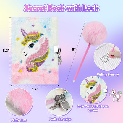 Unicorn Gifts for Girls 4 5 6 7 8 9 10+ Years Old, Kids Unicorns Toys with Light up Plush Star Pillow/Diary/Headband/Eye Mask/Water Bottle, Soft Plush Toys Set for Birthday Gift Christmas