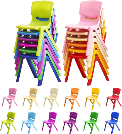 12Pcs Stackable School Chairs, Colorful Kids Plastic Chair for Toddlers with 12'' Seat, Kids Flexible Seating for Classroom Elementary, School, Daycare, Outdoor, Classroom Furniture (12PCS)