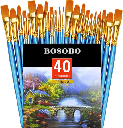 Pointed-Round Paint Brush, 4 Sets of 10 Pieces Fine Tip Nylon Hair Miniature Paint Brushes for Acrylic Oil Watercolor Gouache, Artist Face Nail Body, Paint by Numbers, Model Craft & Rock Art