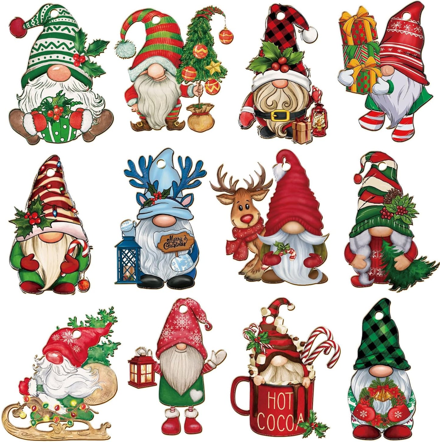 24 Pcs Christmas Gnome Wooden Hanging Ornaments,Gnome Wood Ornaments for Christmas Tree,Gnome Tree Decor Christmas Decoration