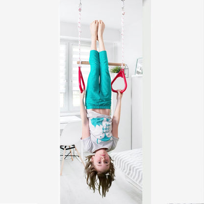 Doorway Sensory Swing Kit - Blue Compression Swing and Trapeze Bar with Red Gym Rings Combo