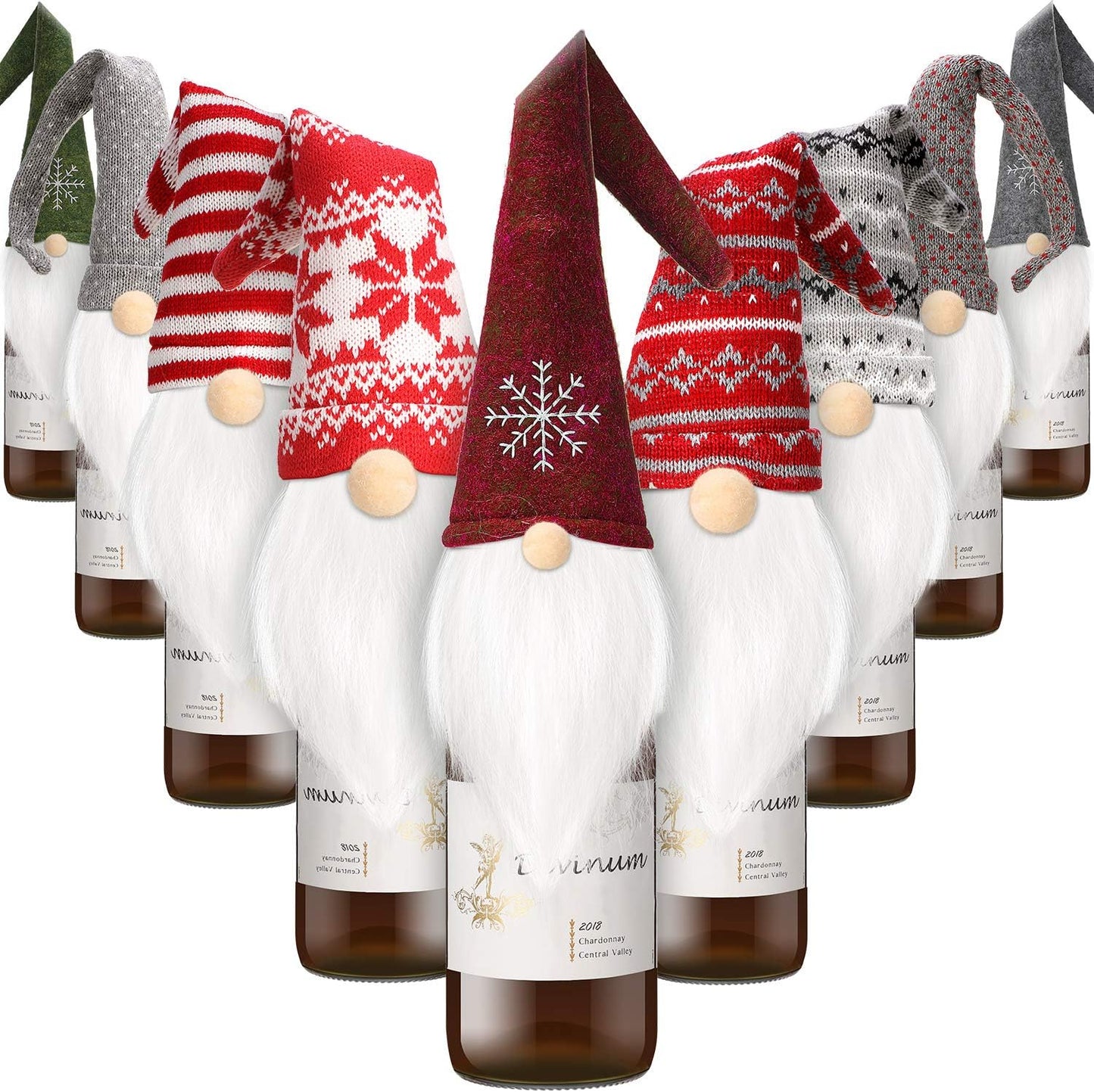 9 Pieces Christmas Gnomes Wine Bottle Topper Cover Swedish Tomte Decorative Wine Bottle Topper Cover for Christmas Decorations (Cute Style)