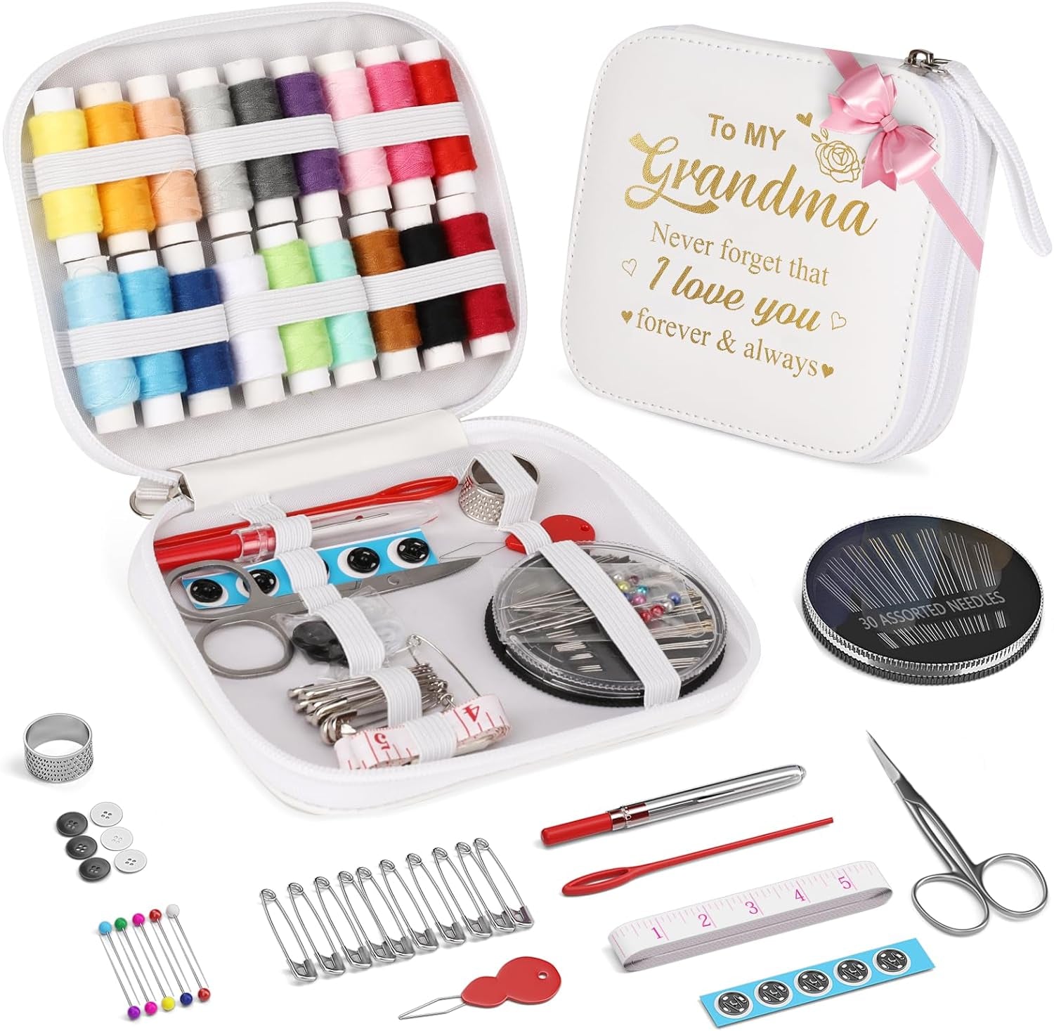 Sewing Kit Gifts for Grandma, Mom, Friend, Adults Beginner Kids Traveler, Portable Sewing Supplies Accessories with Case Contains Thread, Needle, Scissors, Measure Tape, Thimble Etc(Black, M)