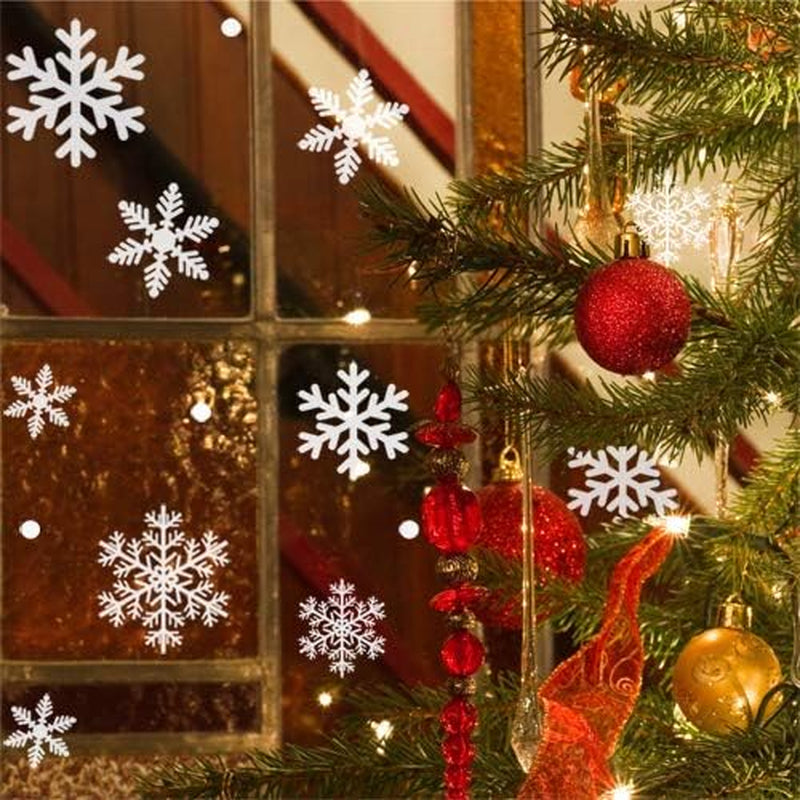 300+Pcs Snowflake Window Clings Christmas Decorations Snowflakes Window Decals - White Snowflake Decorations Winter Window Clings Snow Decals (8 Sheets)