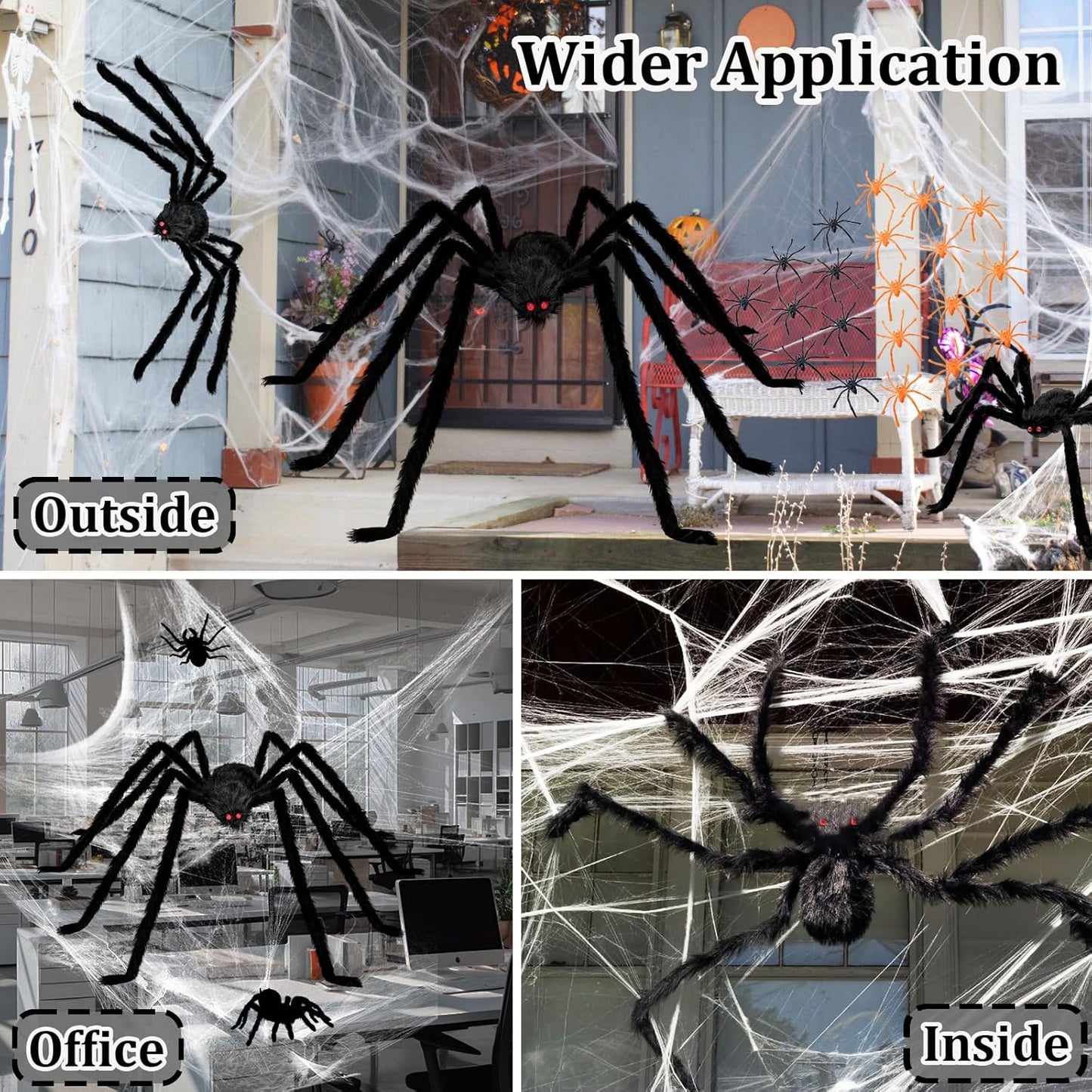 Halloween Giant Spider Decorations Indoor Outdoor Realistic Halloween Spider 3 Pack Sets with 250Sqft Spider Webs and 20 Fake Mini Spiders, Scary Hairy Spiders Props Yard Creepy Décor