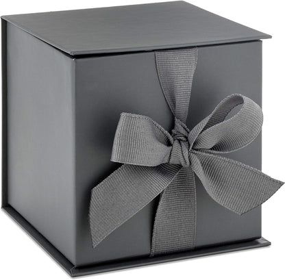 Small Gift Box with Bow and Shredded Paper Fill (Gray 4 Inch Gift Box) for Weddings, Graduations, Birthdays, Father'S Day, Groomsmen Gifts, All Occasion