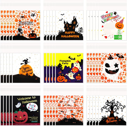 450Pcs Halloween Candy Bags, 9 Styles Self Adhesive Trick Candy Bag Cellophane Cookie Bags for Halloween Trick or Treat Goodie Ziplock Bags Party Favor