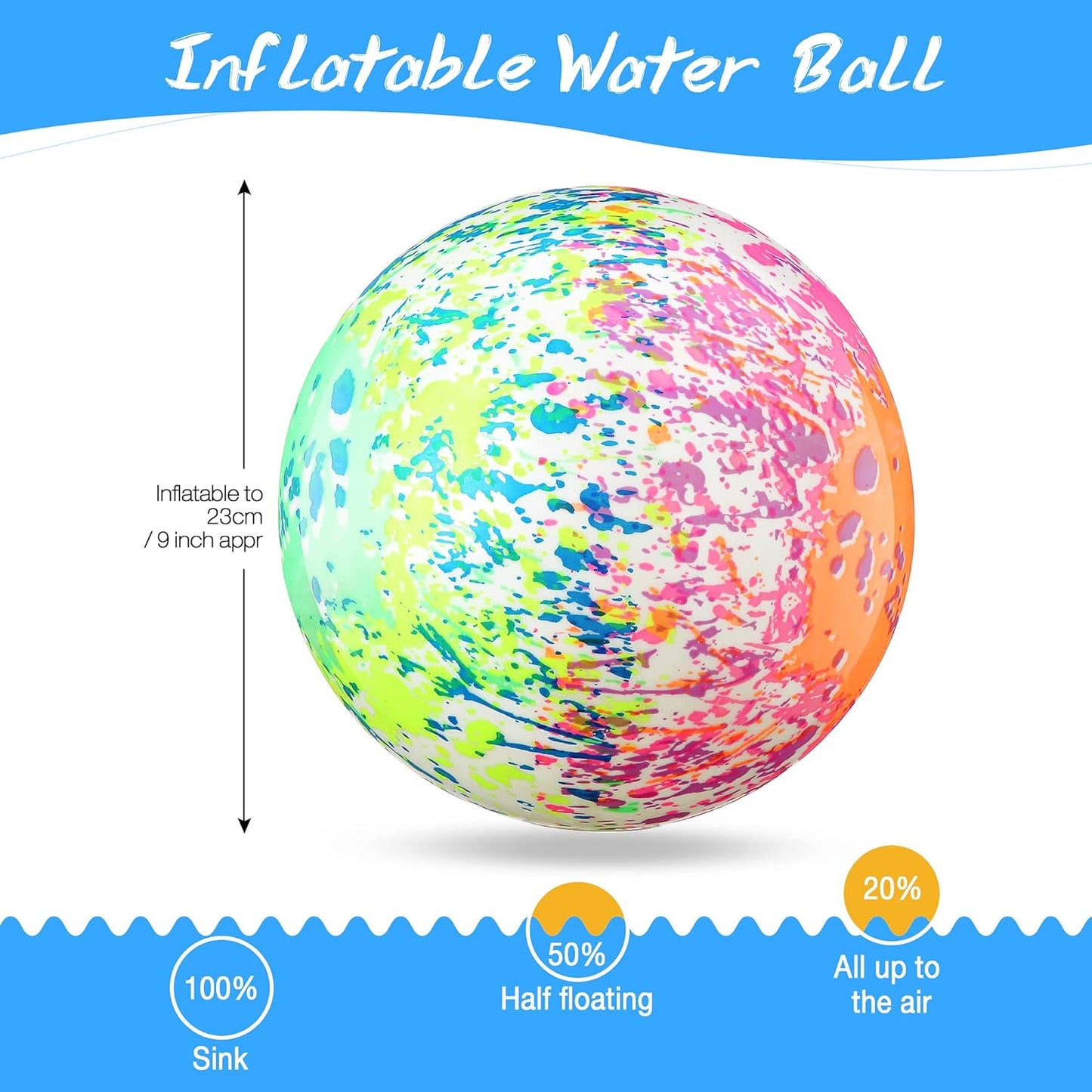 Swimming Pool Diving Balls Underwater, Pools Toys Ball with Water Filling Adapter for under Water Passing, Dribbling, Diving and Pool Games for Teens, Adults (Water Color Style)