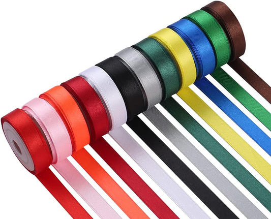 Rainbow Satin Ribbon 12 Colors 3/8" X 5 Yard Each Total 60 Yds- Colorful Ribbon for Gift Wrapping Craft Party Hair Bow Wedding Decoration