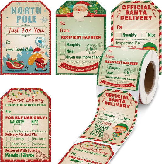 200 Pieces from Santa Claus Stickers Roll Vintage Christmas Tags Stickers Santa Delivery from the North Pole Present Stickers Labels for Christmas Party Decorations, 2.3 X 3.34 Inch(Light Color)