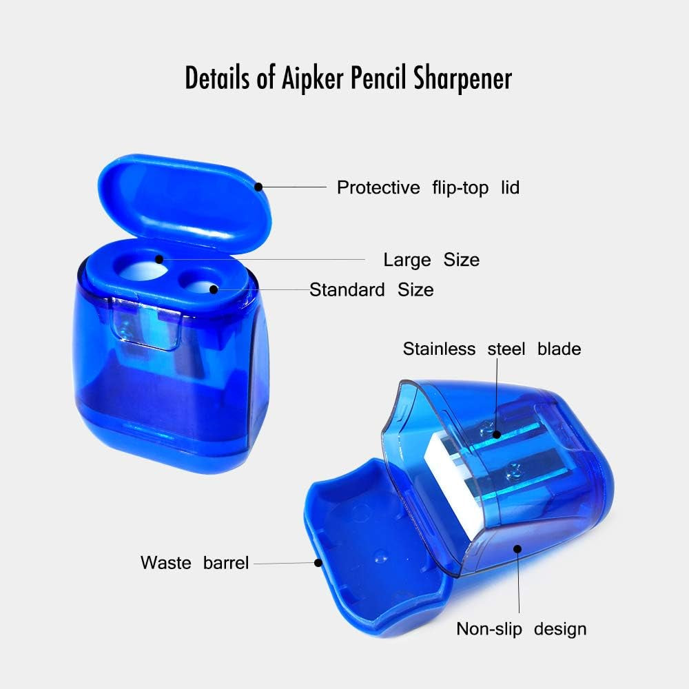 Manual 4PCS Colorful Compact Dual Holes Pencil Sharpeners with Lid for Kids & Adults, Portable for School Office