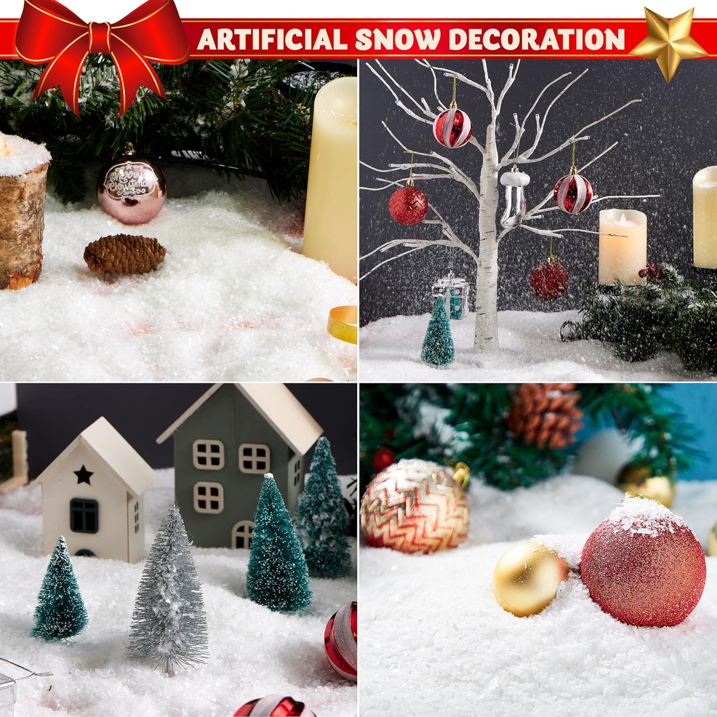 12Oz Fake Snow Decoration Xmas Artificial Snow, 320G Plastic Fake Snowflakes for Christmas Tree Decoration Holiday Decor and Winter Displays