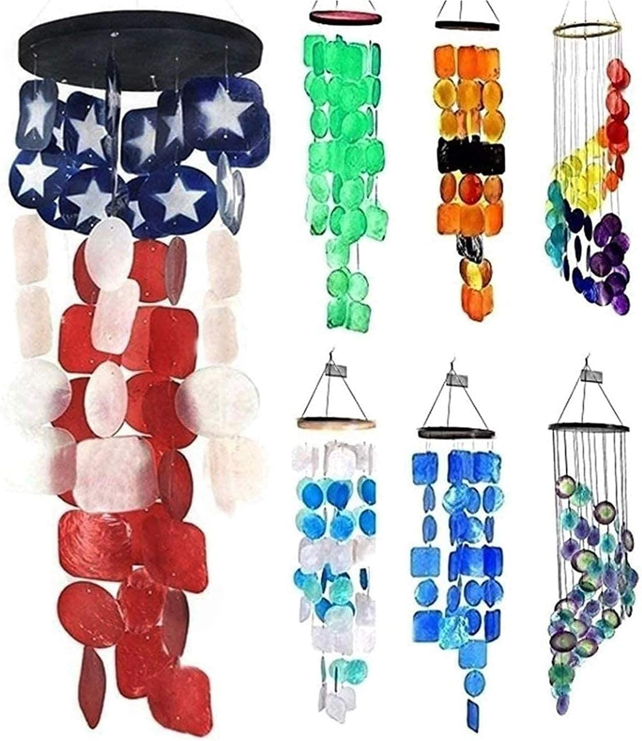 24834 Outdoor Wind Chimes, American Flag Patriotic Stars Stripes Blue Red White USA Windchimes Memorial Sympathy Gift Bereavement 4 July outside Home Decor Garden Patio Yard Seashell 27Inch