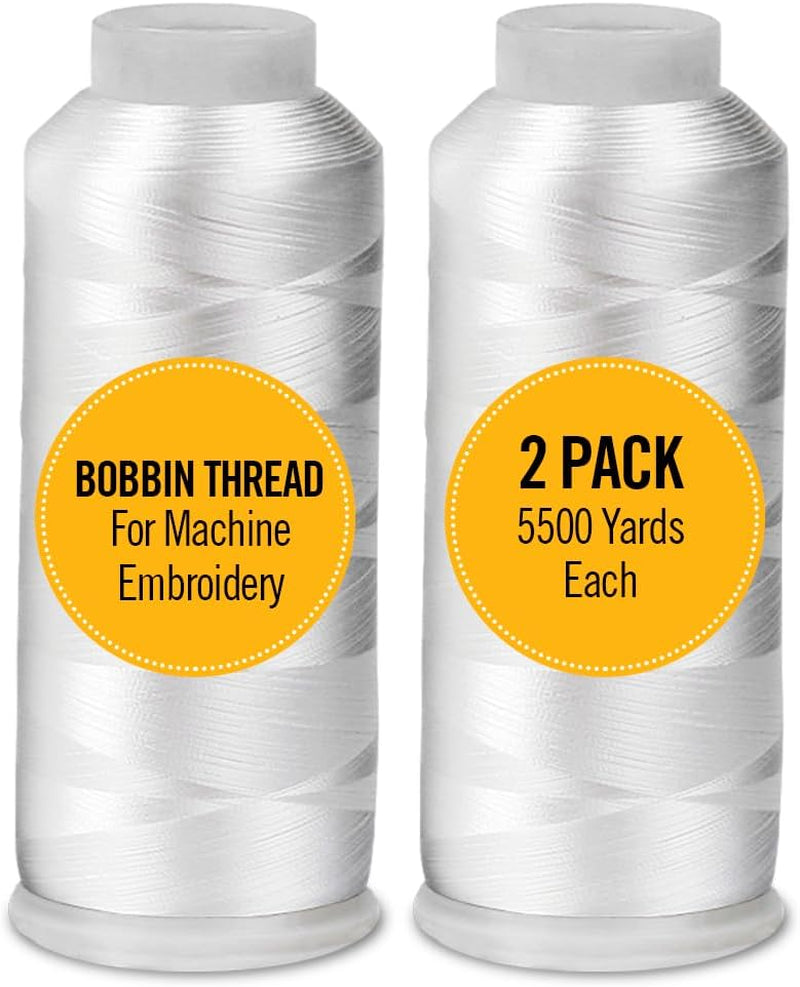 2 X-Large Cones Embroidery Bobbin Thread - 60Wt for Machine Embroidery and Sewing Machines Lintfree - 5500 Yards Each