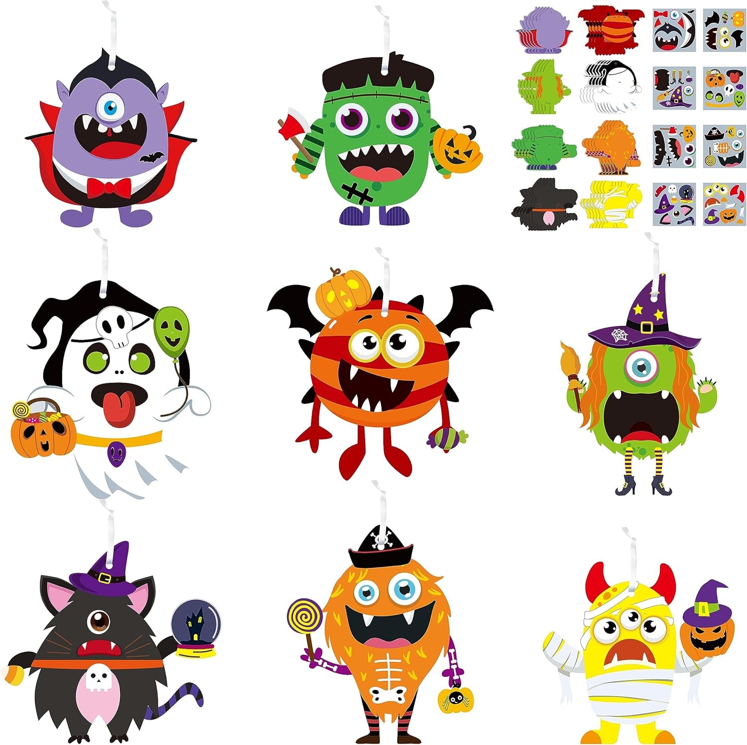 123Pcs Halloween Monster Crafts Kits for Kids, Halloween Hanging Ornaments DIY Make Your Own Monster Set Art, Halloween Handcraft Home Classroom Game Activities Party Favors Tree Decoration