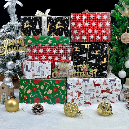 Christmas Wrapping Paper for Women Men Boys Girls,12Pcs Xmas Gift Wrapping Paper with Reindeer, Christmas Tree, Snowflakes, "Merry Christmas" Words, Candy Canes, Bells, Holiday Gift Wrap 20×29 Inch