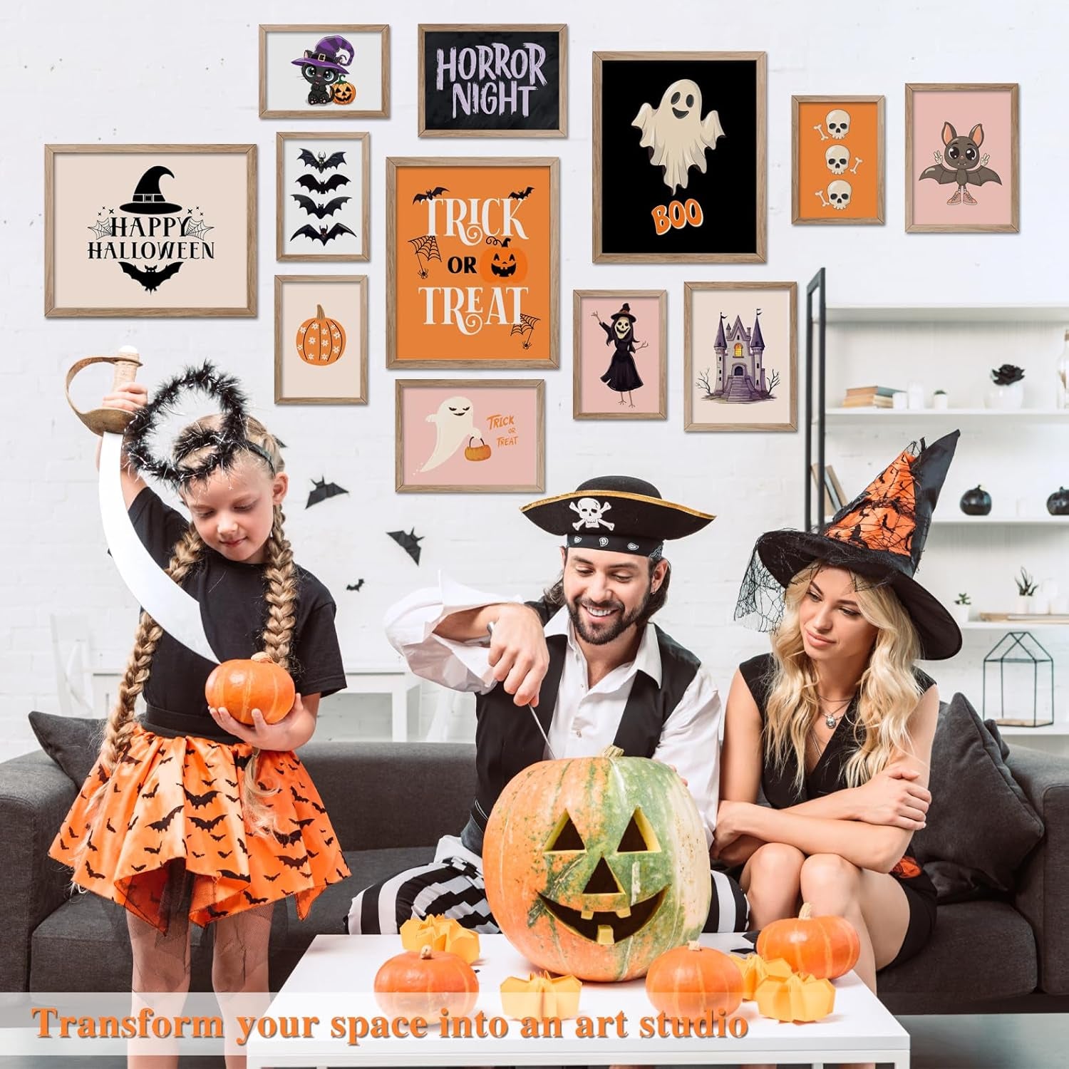 Whaline Halloween-Deko Poster Set – 10 Pinke Gothic-Motive Mit Totenkopf & Geisterblumen Für Wohnzimmer, Party & Büro