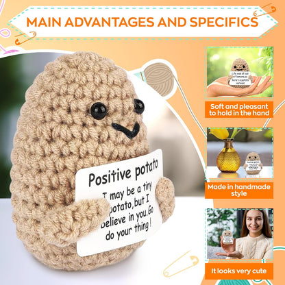 Funny Positive Potato Crochet Dolls - Cute Room Decor Knitted Toys Positive Cards Crochet Doll Emotional Support Plush Crochet Gift Home Decor Inspirational Gifts for Her Unique Birthday Gifts for Men