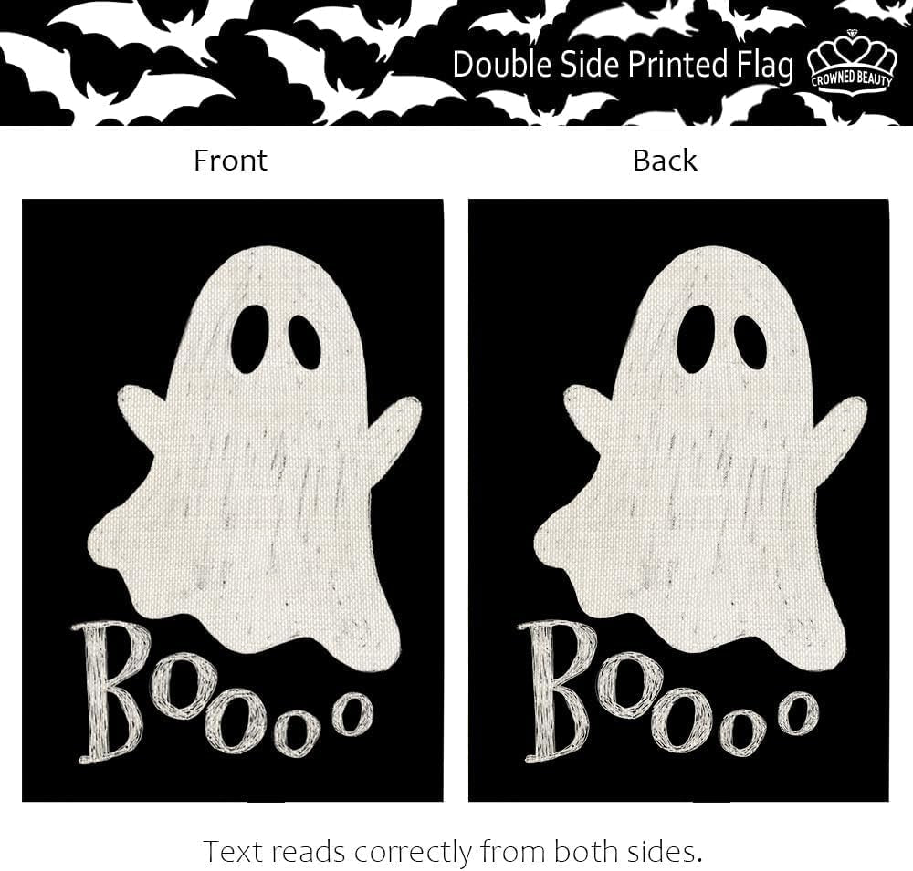 Halloween Ghost Garden Flag 12X18 Inch Double Sided Small Burlap for outside Boo Black Holiday Yard Decoration CF1079-12