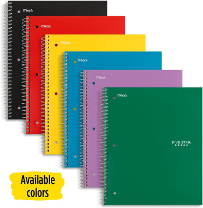 Spiral Notebook, 1 Subject, Wide Ruled Paper, 10-1/2" X 8", 100 Sheets, Assorted Colors, Color Will Vary, Office Product , 1 Count (05200)