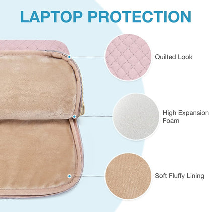 Laptop Sleeve for 15-Inch New Macbook Ai Ir M2 A2941 2023, Laptop Carrying Case Compatible with 15.6 Inch Hp,Dell,Acer Aspire,Asus Notebook,Laptop Protective Case with Pocket,Handle, Pink