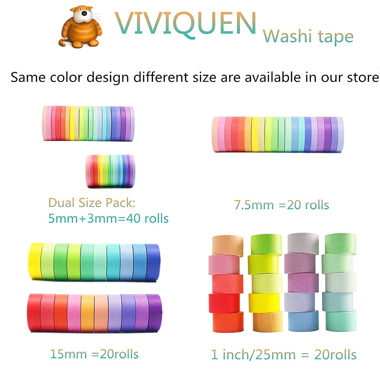 Washi Tape Set, 20 Rolls Colored Masking Tape, 15Mm Rainbow Pastel Writable Colorful Washi Tapes for Painting, DIY Scrapbook Designs