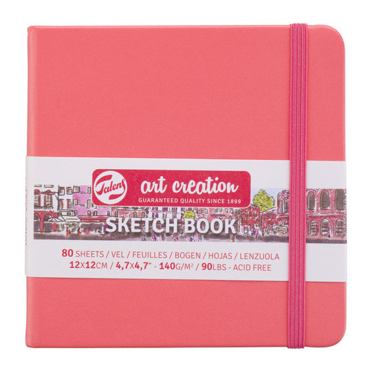 Sketchbook, 80 Sheets, 90lbs, Coral Red Cover, 4.7" x 4.7"