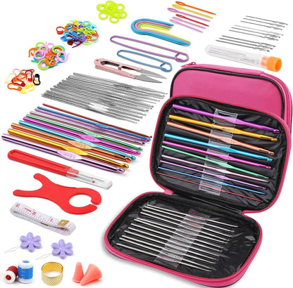 54 Pcs Crochet Needles Set, Crochet Hooks Kit with Storage Case, Ergonomic Knitting Needles Blunt Needles Stitch Marker DIY Hand Knitting Craft Art Tools for Beginners