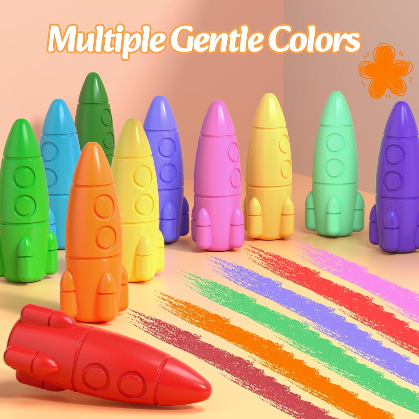 24 Rocket Crayons,Non Toxic Washable Toddler Crayons Gifts,Rocket Crayons with Easy-To-Hold for Toddlers, Crayons for Kids Art&School Supplies,Toddlers