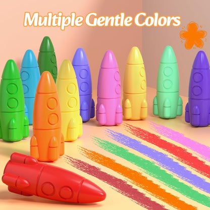 12 Rocket Crayons, Non Toxic Washable Toddler Crayons, Rocket Crayons with Easy-To-Hold for Toddlers, Crayons for Kids Art&School Supplies,Toddlers