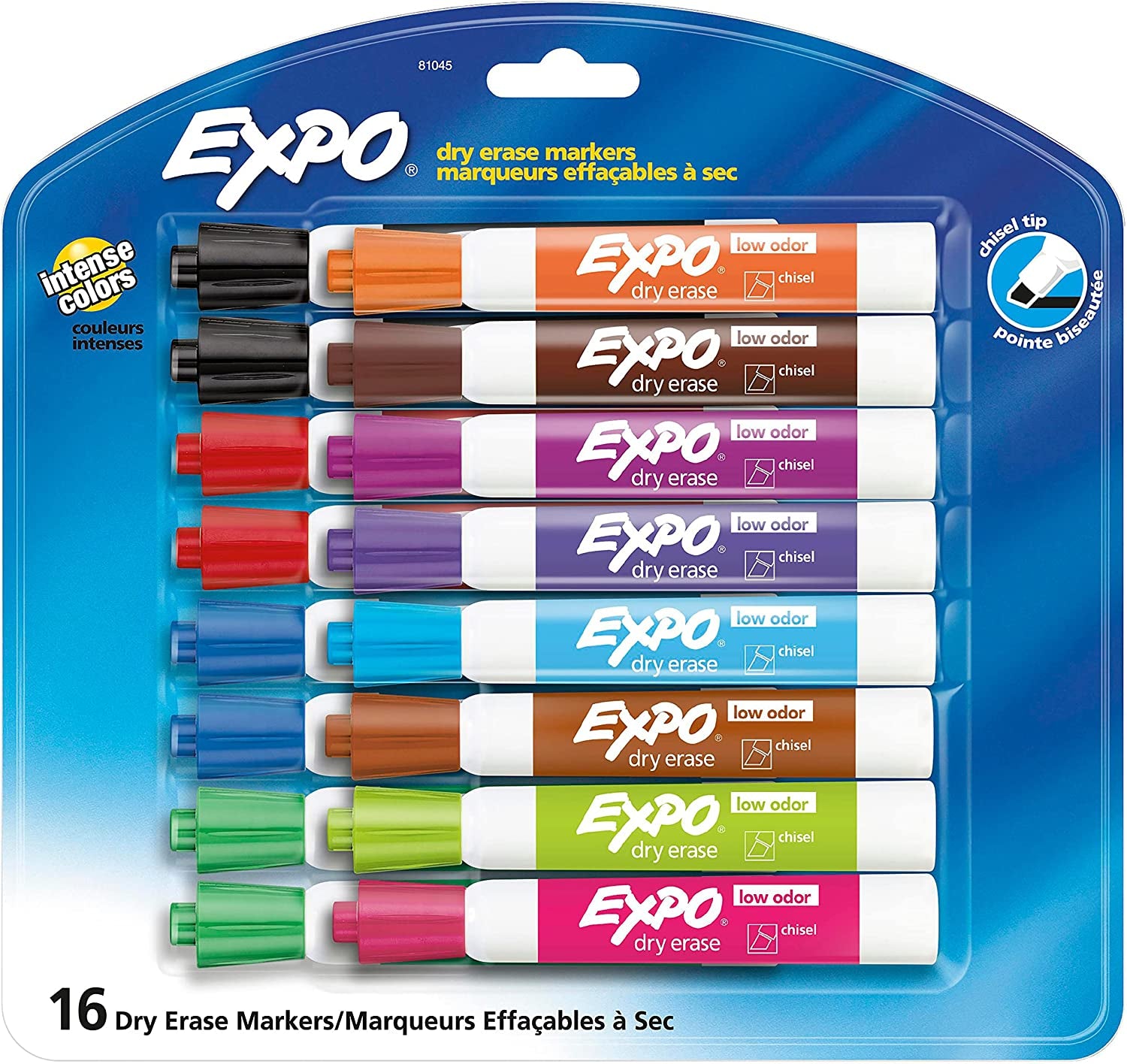 Low Odor Dry Erase Markers, Chisel Tip, Assorted Colors, 12 Count