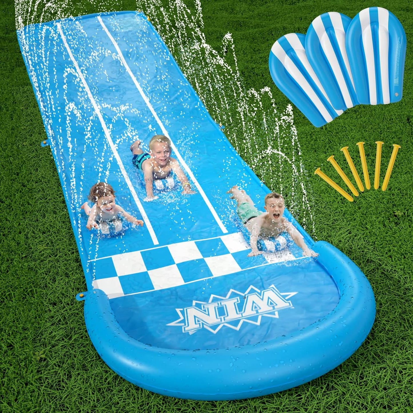 Slip and Slide Lawn Toy - Lawn Water Slides Summer Slip Waterslide for Kids Adults 20Ft Extra Long with Sprinkler N 3 Bodyboards Backyard Games Outdoor Splash Water Toys outside Play Park