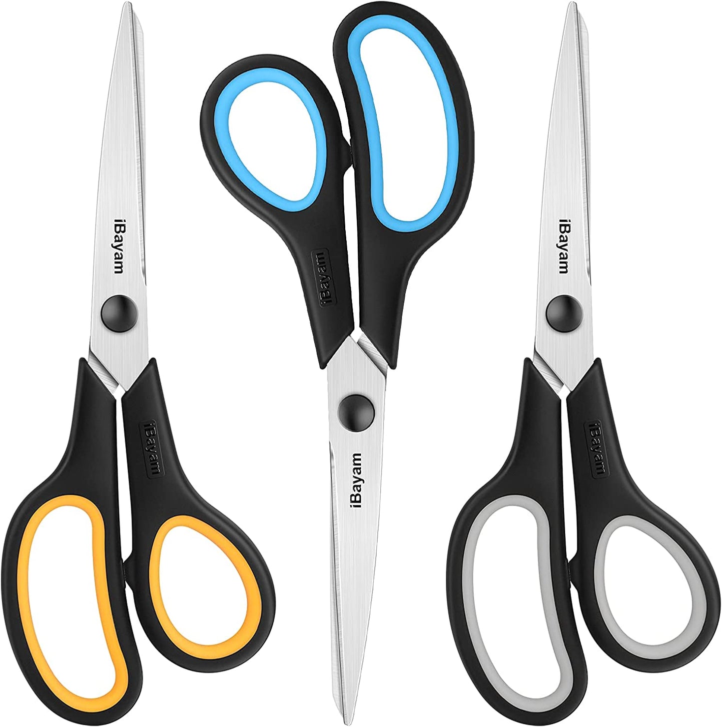 Scissors All Purpose,  8" Heavy Duty Scissors Bulk 3-Pack, 2.5Mm Thickness Ultra Sharp Blade Shears with Comfort-Grip Handles for Office Home School Sewing Fabric Craft Supplies, Right/Left Hand