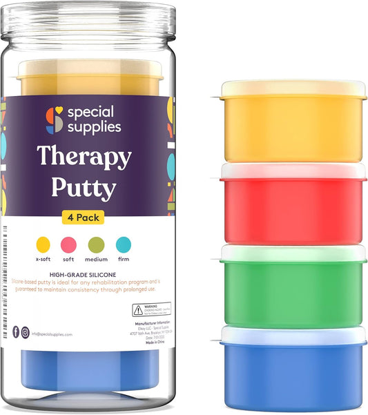 Therapy Putty for Kids and Adults - Resistive Hand Exercise Stress Relief Therapy Putty Kit, Set of 4 Strengths, Three Ounces of Each Putty
